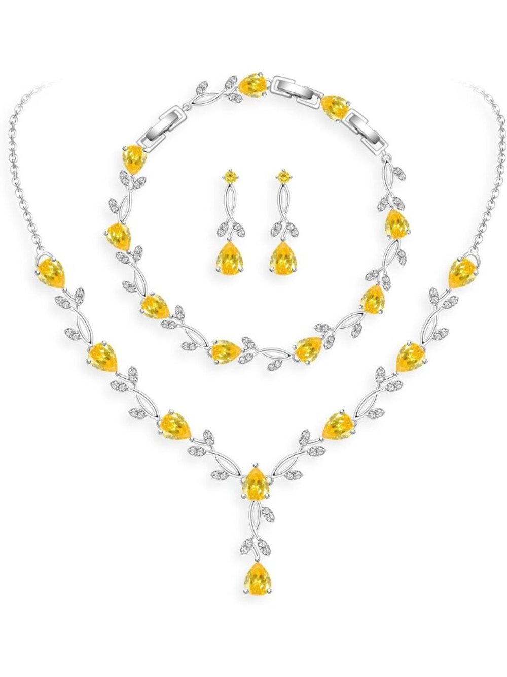 Elegant Wedding Jewelry Set - Cubic Zirconia Necklace, Earrings & Bracelet for